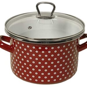 Enamel Stock Pot Burgundy Polka Dot Enamelware Pot Enamel Cooking Pot with Glass Lid (4.2-qt. (4 L))