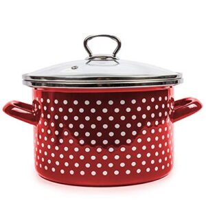 enamel stock pot burgundy polka dot enamelware pot enamel cooking pot with glass lid (4.2-qt. (4 l))