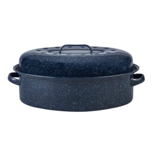 granite ware large covered oval roasting pan, 18”, speckled blue