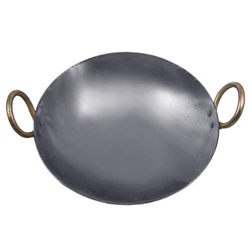 9.50 to 10 INCH INDIAN PURE IRON LOHA KADHAI DEEP FRYING PAN KADHAI FOR FRYING, COOKING