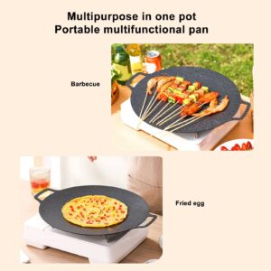 Korean Grill Pan,Nonstick Round Griddle Grill Pan for Korean BBQ,Round BBQ Griddle with Handle,Multifunctional Stove Plate for Meats, Pancakes, Ribs (Gas Model 33cm)