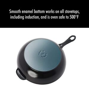 STAUB Cast Iron Pan with Lid 10-inch, 2.9 Quart Serves 2-3, Fry Pan, Cast Iron Skillet, Wok, Made in France, Matte Black