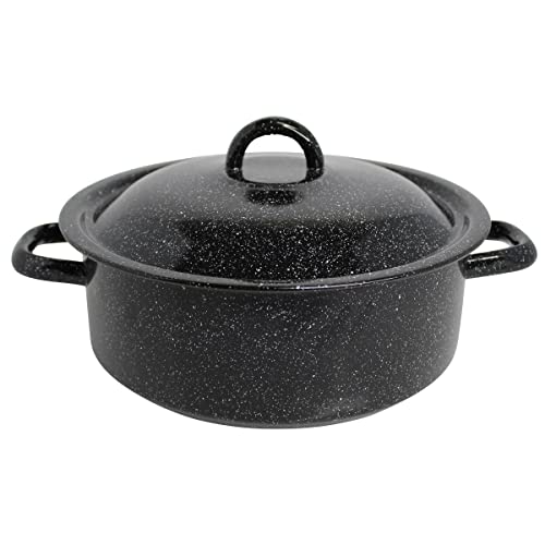 Mirro 4.5 Quart Traditional Vintage Style Black Speckled Enamel on Steel Dutch Oven with Lid, (MIR-10701)