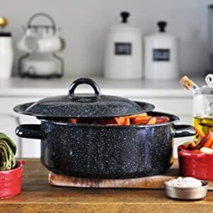 Mirro 4.5 Quart Traditional Vintage Style Black Speckled Enamel on Steel Dutch Oven with Lid, (MIR-10701)