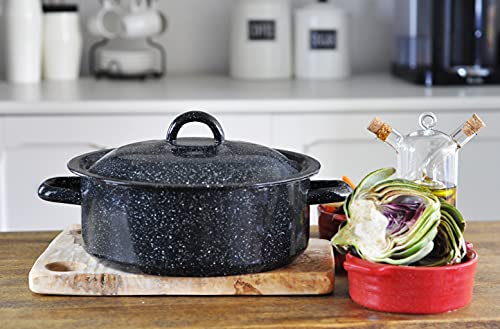 Mirro 4.5 Quart Traditional Vintage Style Black Speckled Enamel on Steel Dutch Oven with Lid, (MIR-10701)