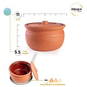 LUKSYOL Clay Pot for Cooking, Large Pot, Big Pots for Cooking, Handmade Cookware, Cooking Pot with Lid, Terracotta Pot, Terracotta Casserole, Brown Clay Pots for Cooking, Dutch Oven Pot