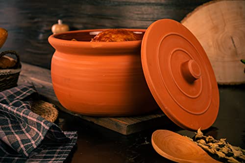 LUKSYOL Clay Pot for Cooking, Large Pot, Big Pots for Cooking, Handmade Cookware, Cooking Pot with Lid, Terracotta Pot, Terracotta Casserole, Brown Clay Pots for Cooking, Dutch Oven Pot