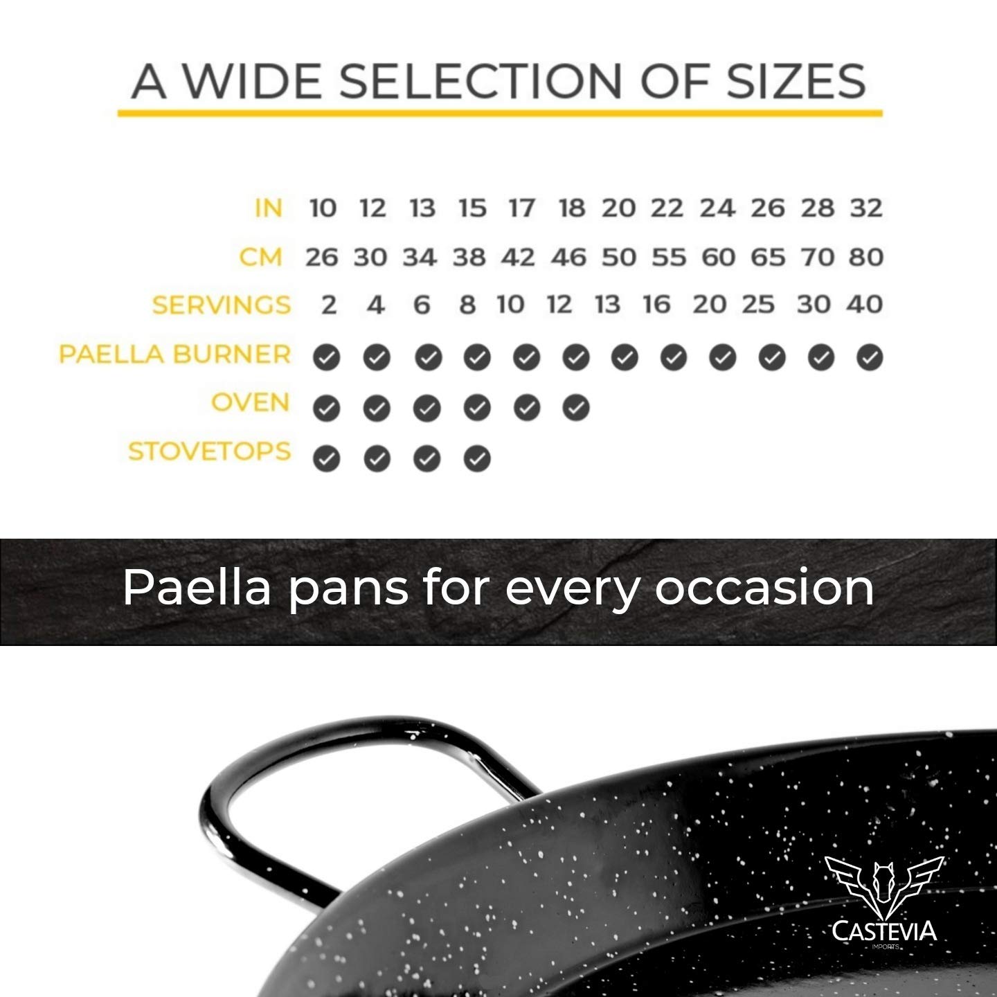 Castevia 24-Inch Enameled Steel Paella Pan, 60cm / 20 servings