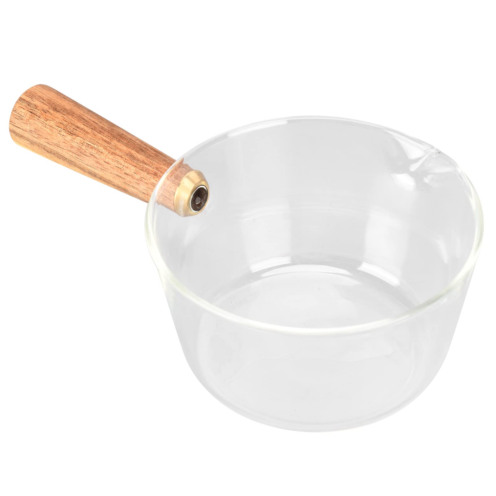 Glass Milk Pan with Wooden Handle,V Shaped Stovetop Pot,Nonstick Pasta Pot Borosilicate Glass Milk Pot,Saucepan Cooking Pot for Noodle Soup Milk Baby Food(400ml)