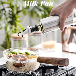 Glass Milk Pan with Wooden Handle,V Shaped Stovetop Pot,Nonstick Pasta Pot Borosilicate Glass Milk Pot,Saucepan Cooking Pot for Noodle Soup Milk Baby Food(400ml)