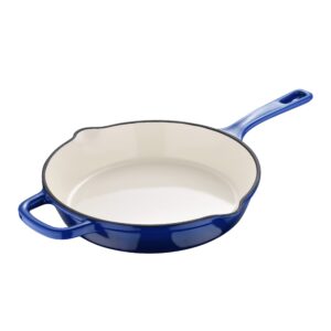 masterpro - legacy enameled cast iron collection - 10” fry pan with helper handle - gorgeous oven to table presentation with ombre design on the cookware - blue