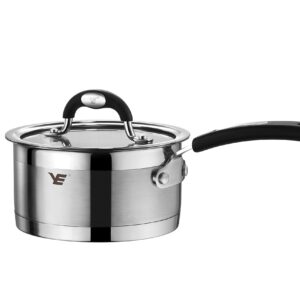 1.7-Quart 304 Stainless Steel Milk Pan Saucepan with Lid Cookware,Multipurpose Soup Pot Small Cooking Pot Pan with Long Heatproof Handle,Incuction Compatible,Dishwasher Safe, 1.7Qt Silver