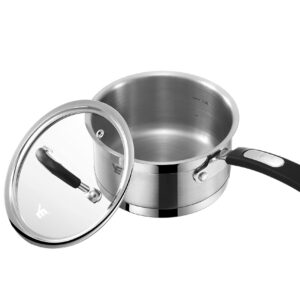 1.7-Quart 304 Stainless Steel Milk Pan Saucepan with Lid Cookware,Multipurpose Soup Pot Small Cooking Pot Pan with Long Heatproof Handle,Incuction Compatible,Dishwasher Safe, 1.7Qt Silver