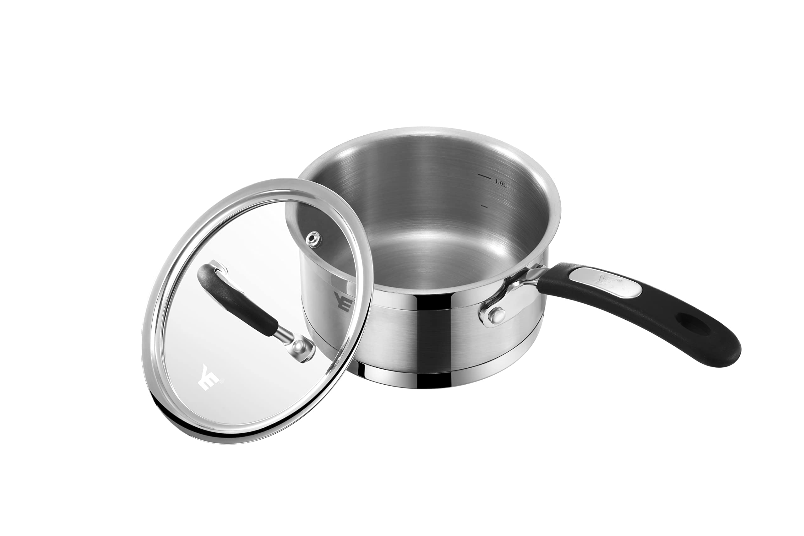 1.7-Quart 304 Stainless Steel Milk Pan Saucepan with Lid Cookware,Multipurpose Soup Pot Small Cooking Pot Pan with Long Heatproof Handle,Incuction Compatible,Dishwasher Safe, 1.7Qt Silver