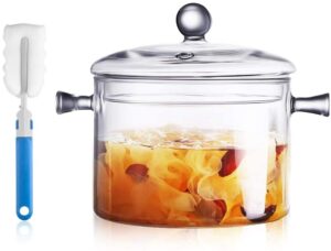 glass pots for cooking on stove - 2.0 liter glass saucepan with cover simmer pot milk pot, heat-resistant glass stovetop pot and sauce pan for soup, pasta & baby food.