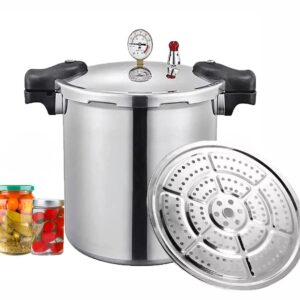 GHKWXUE 25 Quart Pressure Canner Cooker & Induction Compatible Built-in luxury digital pressure gauge With 1 steaming tray & Pressure release 13 PSI (+/- 5 Percent) Delivery from US