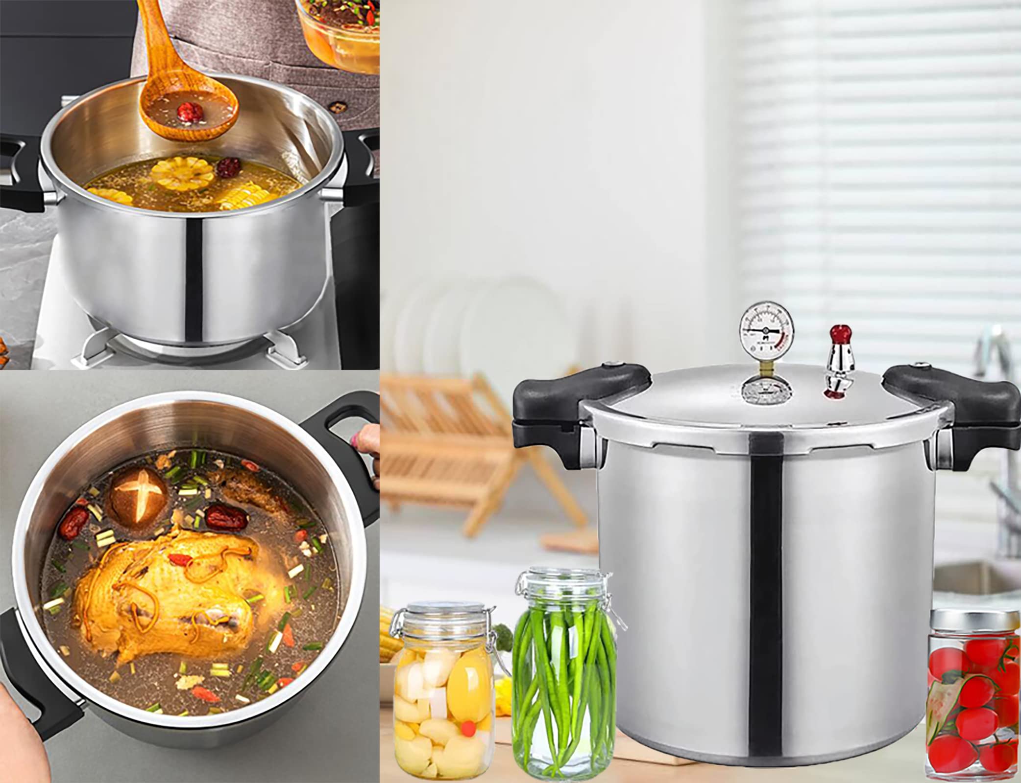 GHKWXUE 25 Quart Pressure Canner Cooker & Induction Compatible Built-in luxury digital pressure gauge With 1 steaming tray & Pressure release 13 PSI (+/- 5 Percent) Delivery from US