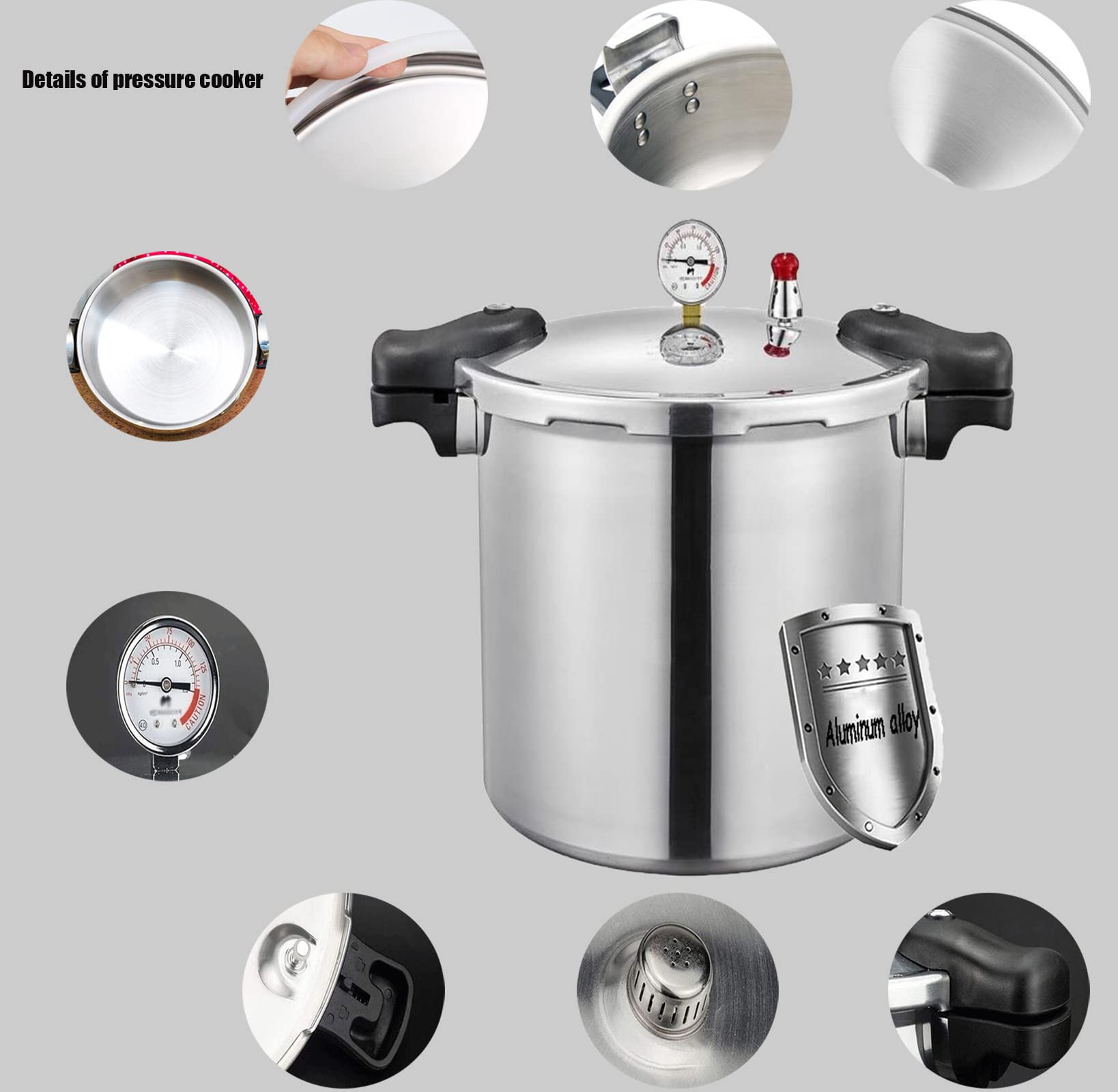 GHKWXUE 25 Quart Pressure Canner Cooker & Induction Compatible Built-in luxury digital pressure gauge With 1 steaming tray & Pressure release 13 PSI (+/- 5 Percent) Delivery from US