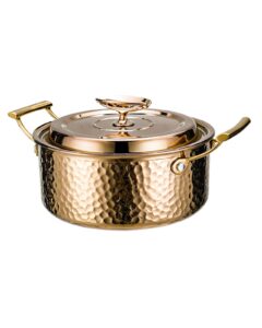 daedalus 7.5qt stainless steel stock pot with lid, 3 triply clad hammered copper pot, nonstick large stockpot for home kitchen restaurant, dishwasher oven safe -gold