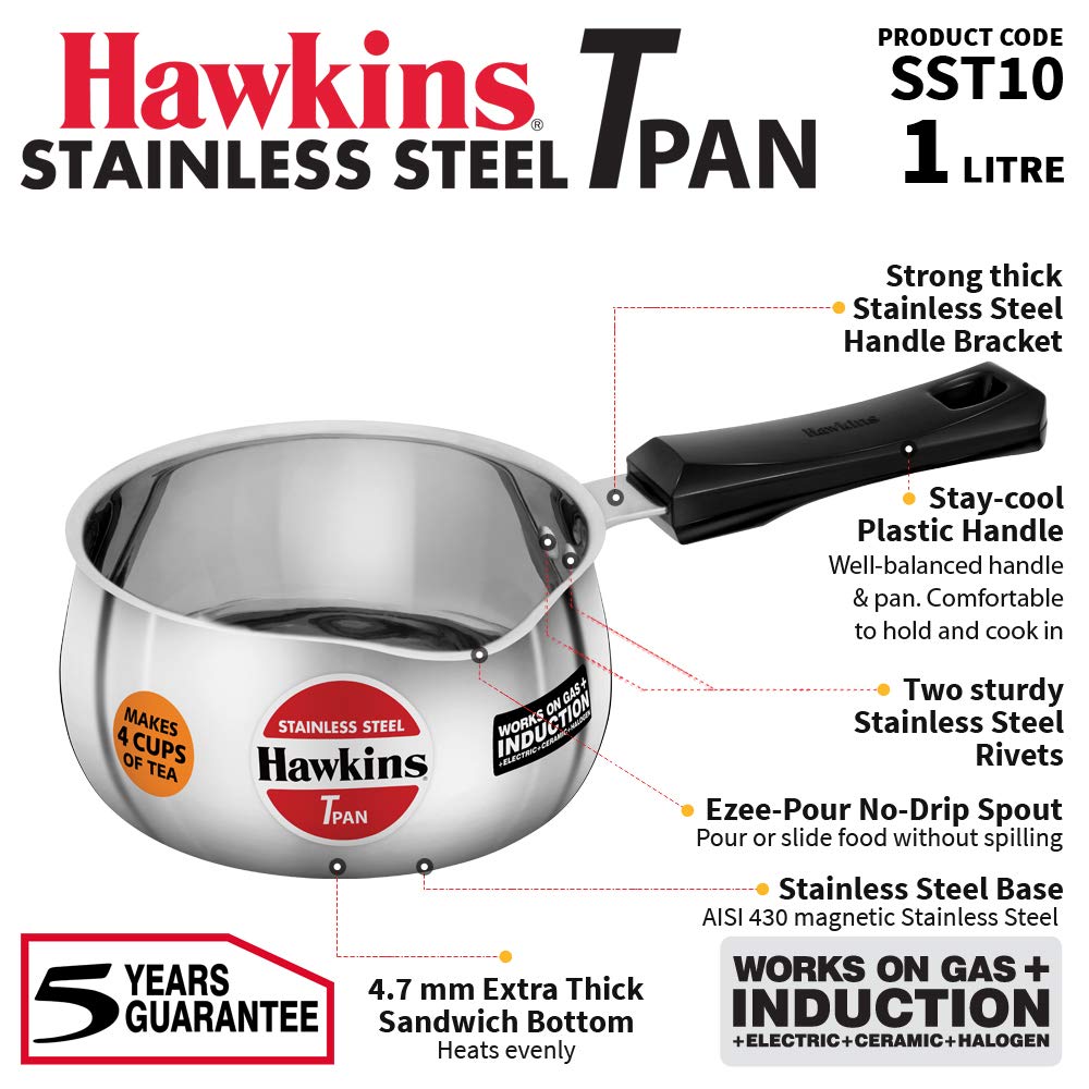 HAWKINS Stainless Steel Tpan 1 Litre Without Lid, Silver (SST10)