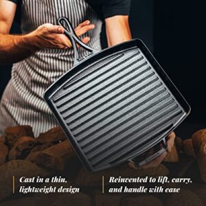 Lodge Blacklock 12 Inch Triple Seasoned Cast Iron Grill Pan - Lightweight Design - Natural, Non Stick Pans - Cast Iron Square Grill Pan - Lasts 100 Years