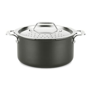 all-clad ha1 hard anodized nonstick stockpot, multi-pot with strainer 6 quart oven broiler safe 500f strainer, pasta strainer with handle, pots and pans black
