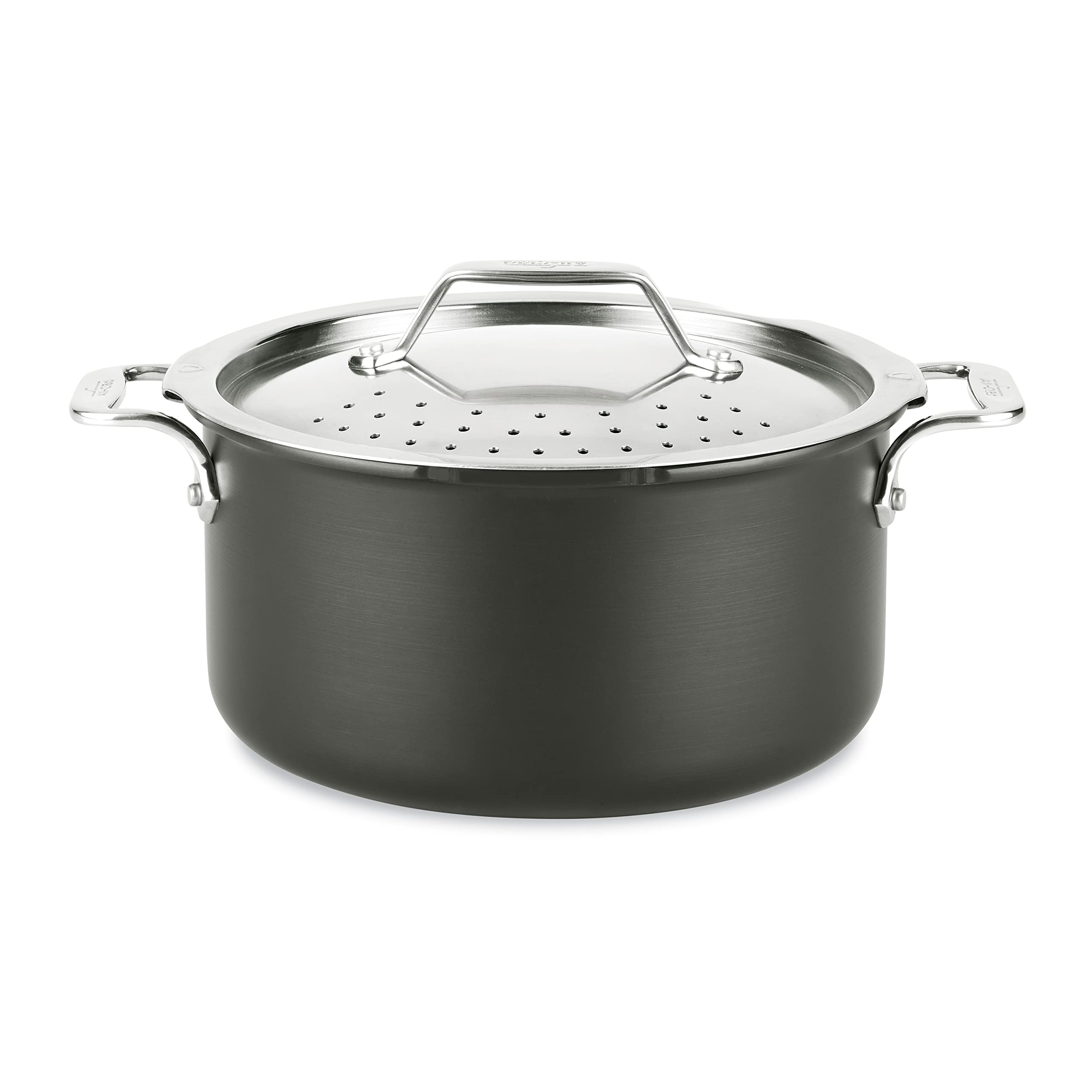 All-Clad HA1 Hard Anodized Nonstick Stockpot, Multi-Pot with Strainer 6 Quart Oven Broiler Safe 500F Strainer, Pasta Strainer with Handle, Pots and Pans Black