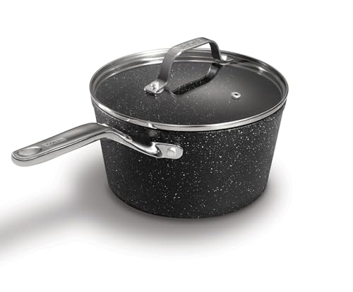 THE ROCK by Starfrit 2-Quart Saucepan with Glass Lid and Stainess Steel Handle, Black