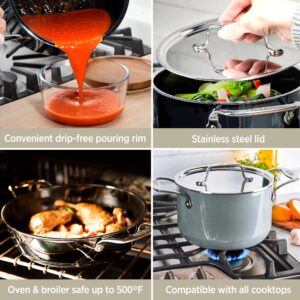 All-Clad FusionTec Ceramic Soup Pot 4 Quart Induction Oven Broiler Safe 500F Pots and Pans, Cookware Platinum