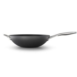 calphalon premier hard-anodized nonstick flat wok frying pan with mineralshield technology, 13", black