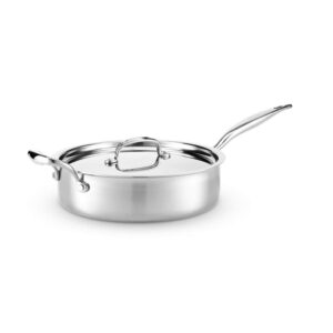 heritage steel 4 quart sauté pan with lid - titanium strengthened 316ti stainless steel with 5-ply construction - induction-ready and fully clad, made in usa
