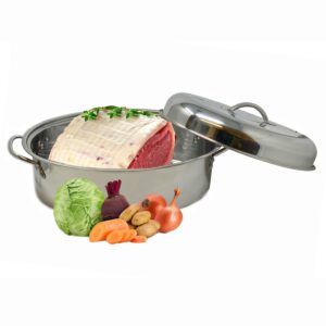 Stainless Steel Oval Lidded Roaster Pan Extra Large & Lightweight With Lid & Wire Rack | Multi-Purpose Oven Cookware High Dome | Meat Joints Chicken Vegetables 9.5 Quart Capacity