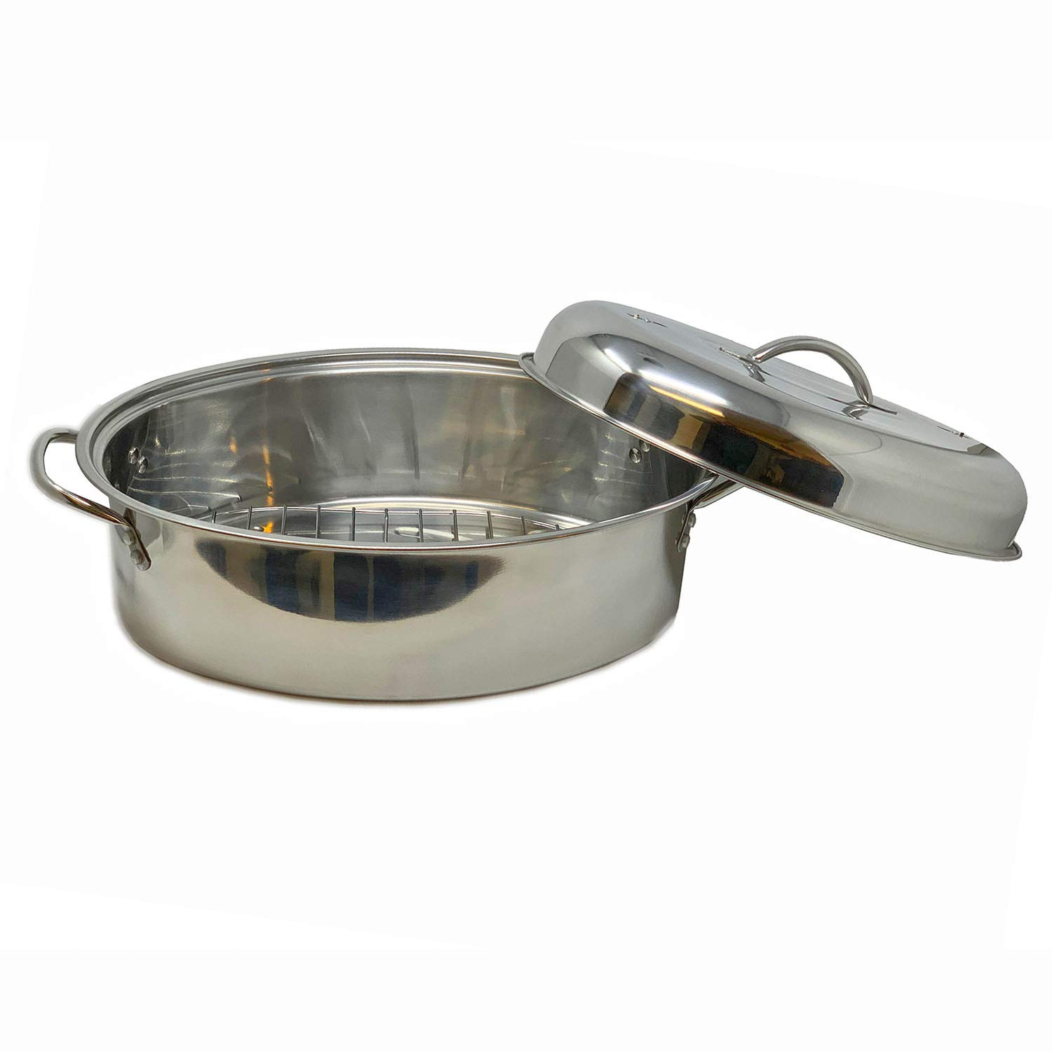 Stainless Steel Oval Lidded Roaster Pan Extra Large & Lightweight With Lid & Wire Rack | Multi-Purpose Oven Cookware High Dome | Meat Joints Chicken Vegetables 9.5 Quart Capacity