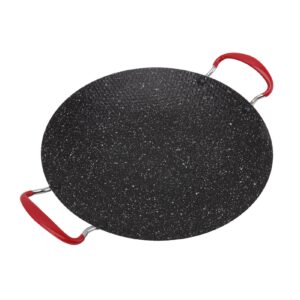 Korean Bbq Grill Pan Non Stick with Anti Scalding Handle Iron and Medical Stone Round Griddle Pan Non-stick Coating Frying Pan for Gas Ceramic Stove,Camping Stove, Stove Top(34cm/13.3in)