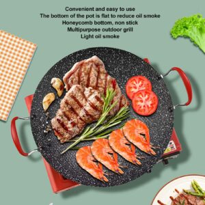 Korean Bbq Grill Pan Non Stick with Anti Scalding Handle Iron and Medical Stone Round Griddle Pan Non-stick Coating Frying Pan for Gas Ceramic Stove,Camping Stove, Stove Top(34cm/13.3in)