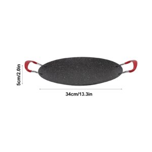 Korean Bbq Grill Pan Non Stick with Anti Scalding Handle Iron and Medical Stone Round Griddle Pan Non-stick Coating Frying Pan for Gas Ceramic Stove,Camping Stove, Stove Top(34cm/13.3in)