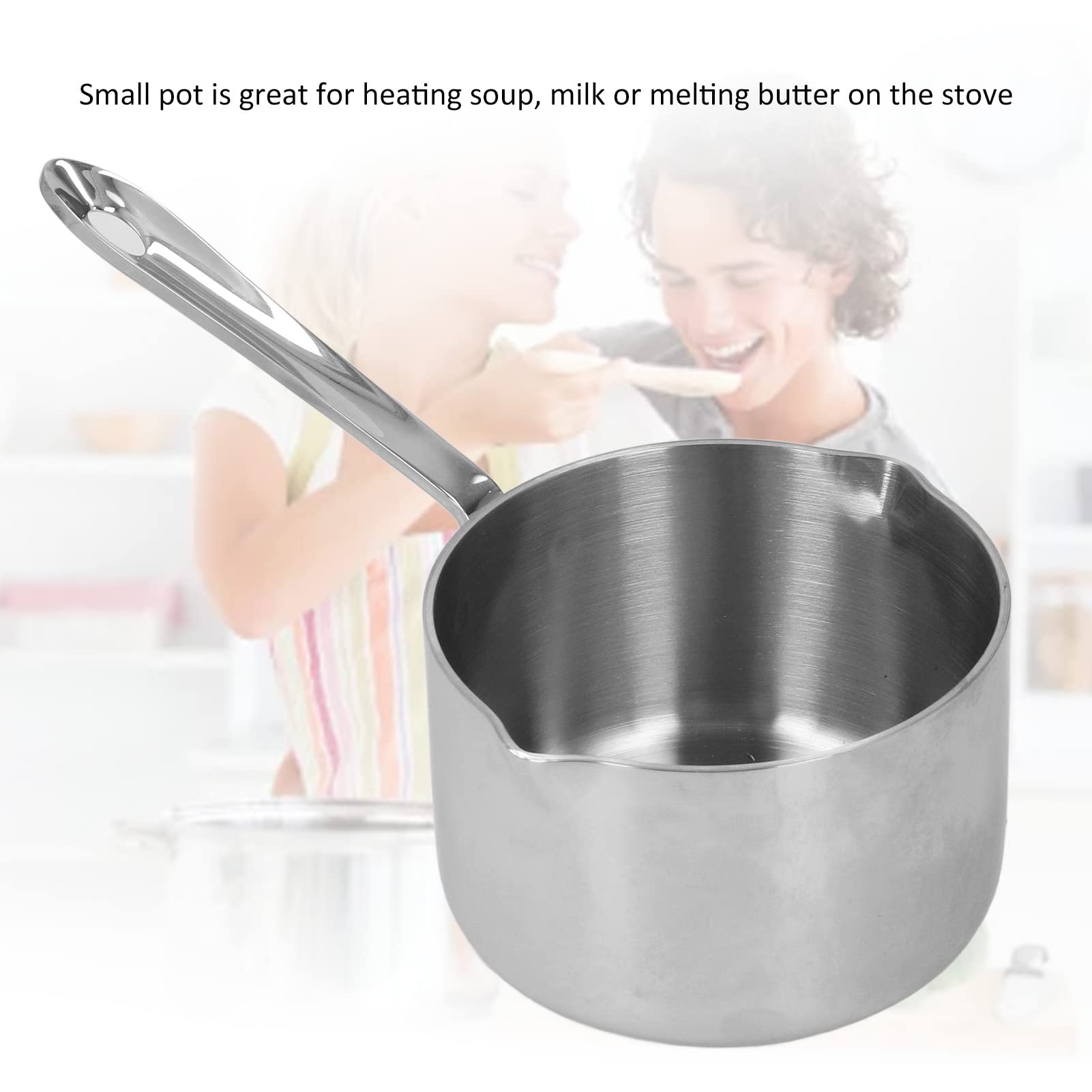 Milk Pot, Small Sauce Pan with Scale Stainless Steel Saucepan with Dual Pour Spouts for Heating Milk Making Syrups