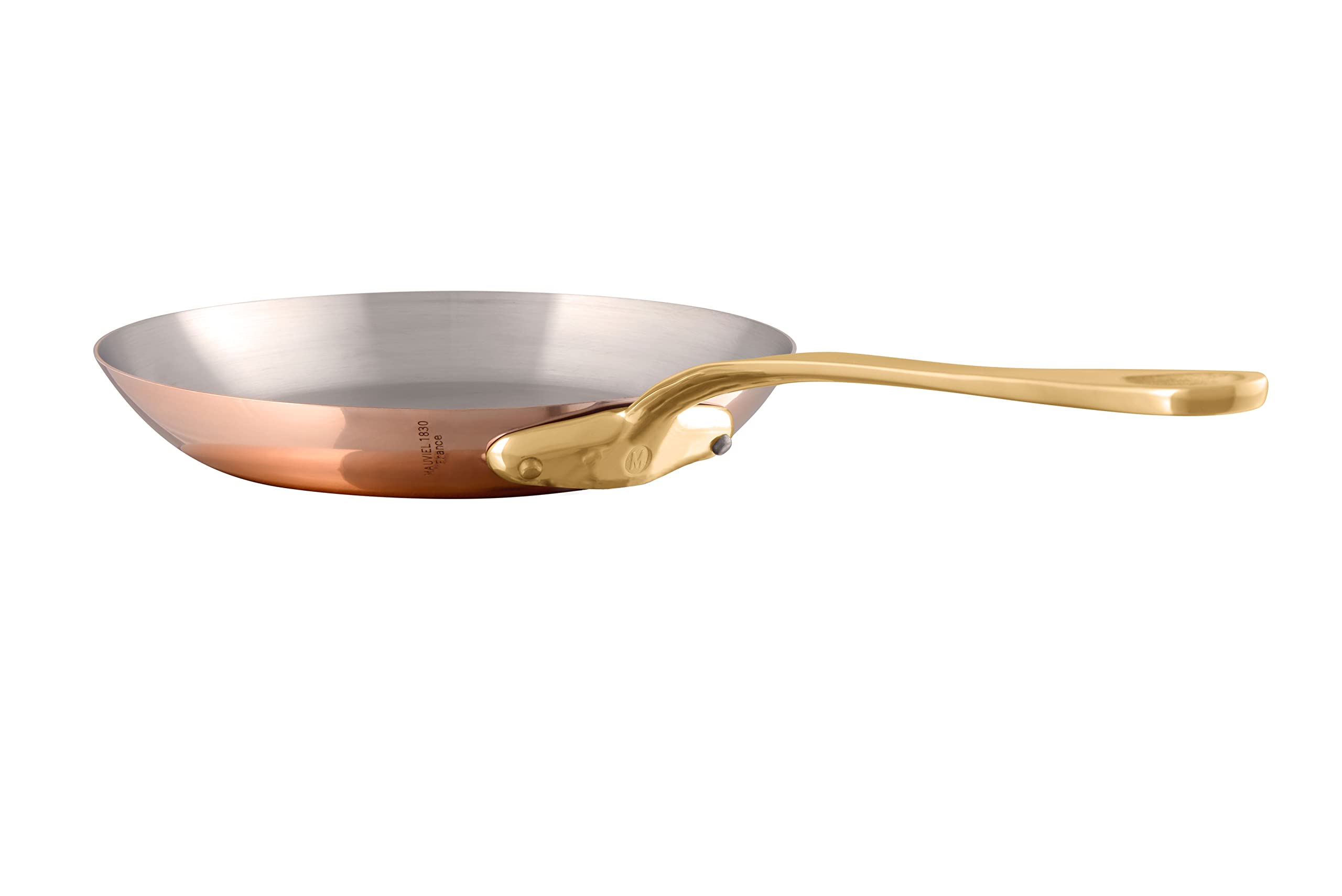 Mauviel M'200 B 2mm Polished Copper & Stainless Steel Frying Pan With Brass Handles, 10.24-in, Made In France