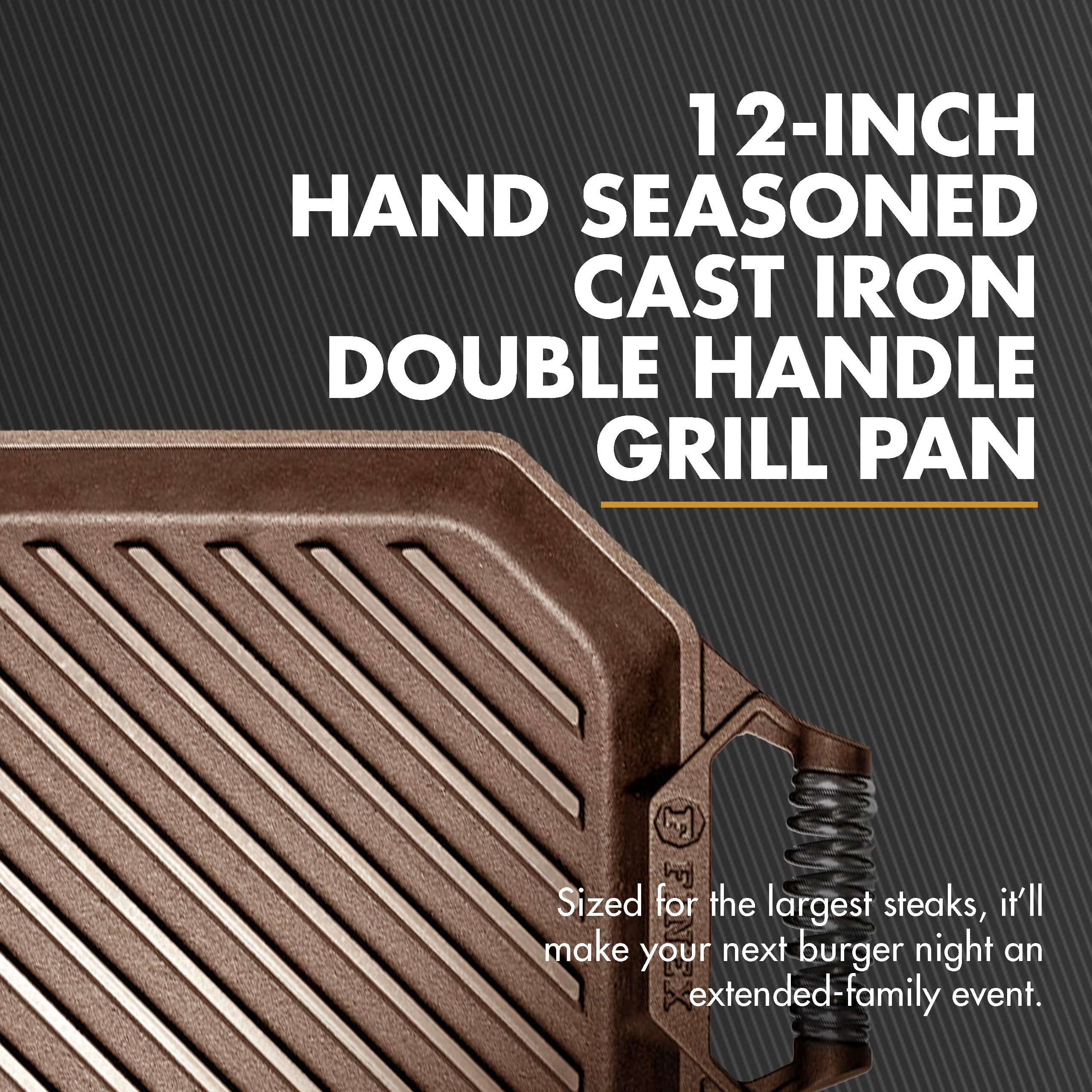 FINEX 12" Cast Iron Grill Pan, Modern Heirloom, Handcrafted in The USA, Pre-Seasoned with Organic Flaxseed Oil