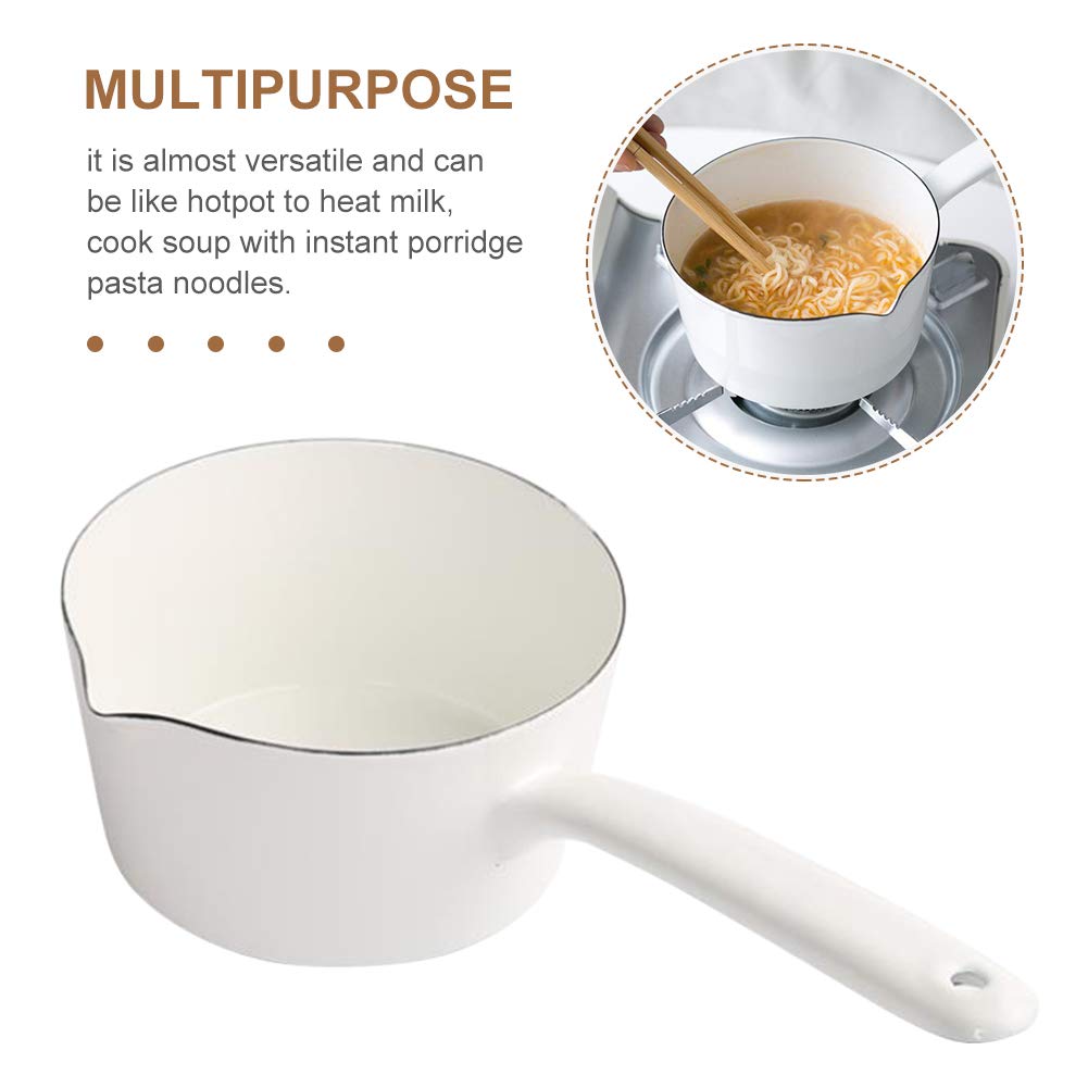 1.2L Saucepan, Nonstick Milk Pan with Pour Spouts, Butter Warmer, Melting Milk Boiling Porridge Soup Saucepan Gas Stove Enamel Milk Pot with Handle for Home Kitchen(White)