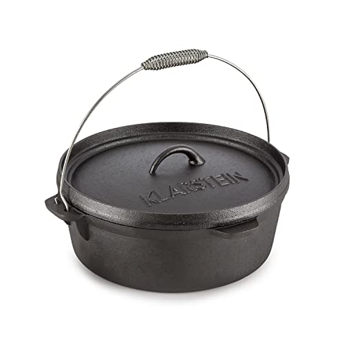 KLARSTEIN Hotrod 85 Dutch Oven BBQ - Cast Iron Pot for Cooking & Serving, Frying, Baking, Open Fire, Dutch Oven Pot with 8.5qt / 8.0L, Extra-High Lid Rim, Easy Handling