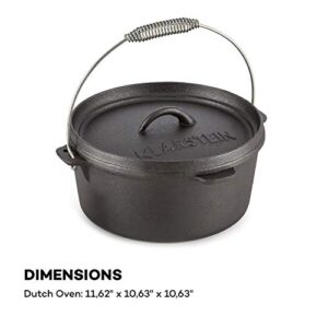 KLARSTEIN Hotrod 85 Dutch Oven BBQ - Cast Iron Pot for Cooking & Serving, Frying, Baking, Open Fire, Dutch Oven Pot with 8.5qt / 8.0L, Extra-High Lid Rim, Easy Handling