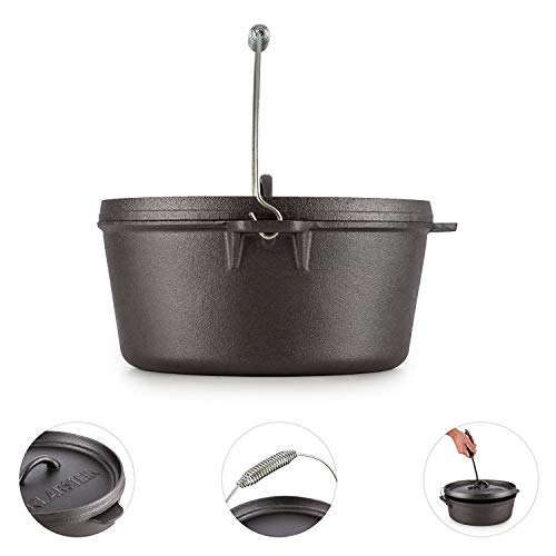 KLARSTEIN Hotrod 85 Dutch Oven BBQ - Cast Iron Pot for Cooking & Serving, Frying, Baking, Open Fire, Dutch Oven Pot with 8.5qt / 8.0L, Extra-High Lid Rim, Easy Handling