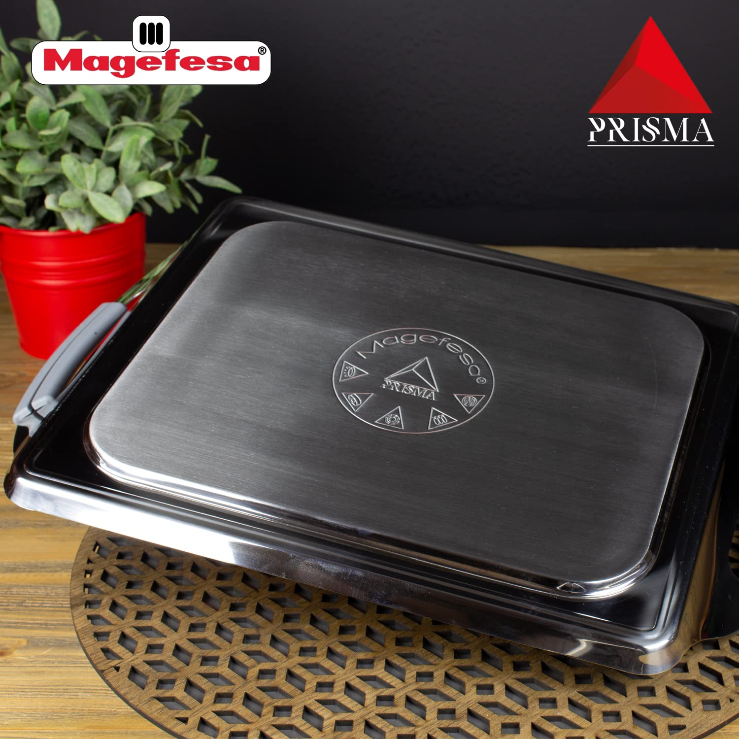 MAGEFESA Prisma – 10.8 inches Teppanyaki Griddle pan, made in 18/10 stainless steel, triple layer non-stick, for all types of kitchens, INDUCTION, dishwasher and oven safe up to 392 ºF