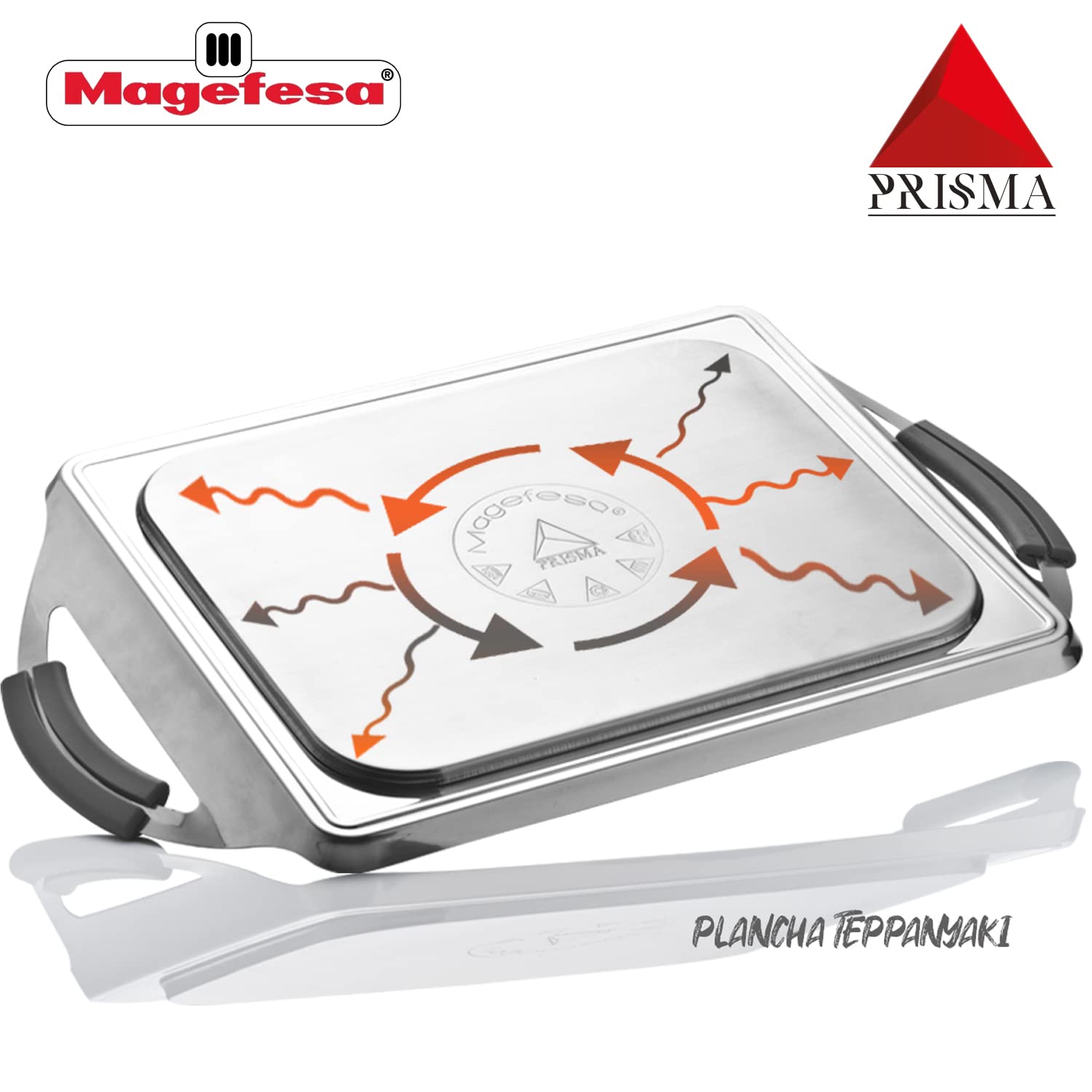 MAGEFESA Prisma – 10.8 inches Teppanyaki Griddle pan, made in 18/10 stainless steel, triple layer non-stick, for all types of kitchens, INDUCTION, dishwasher and oven safe up to 392 ºF