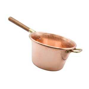 CREARTISTIC Made in Italy - Red Copper Pot For Polenta – 10.6 Inch - 4.8 Qt – For 6 People – Long Wood Handle – Pure Copper Pan – Italian CookWare – Hammered Copper – Copper chef – Copper Pots