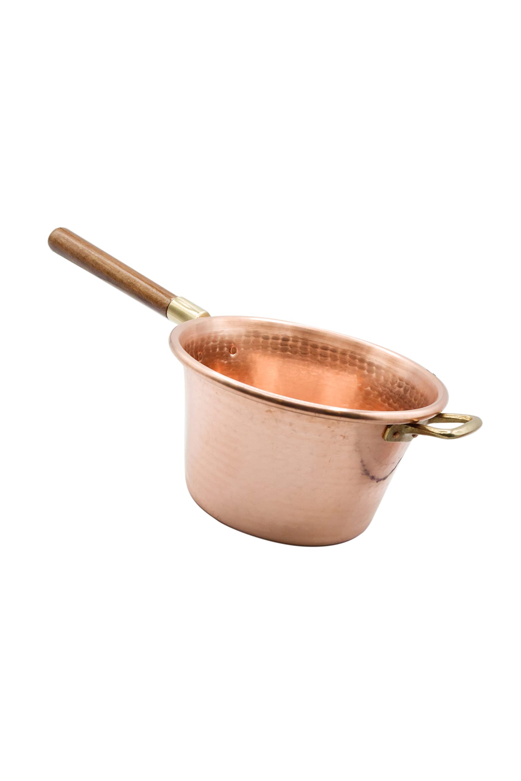 CREARTISTIC Made in Italy - Red Copper Pot For Polenta – 10.6 Inch - 4.8 Qt – For 6 People – Long Wood Handle – Pure Copper Pan – Italian CookWare – Hammered Copper – Copper chef – Copper Pots