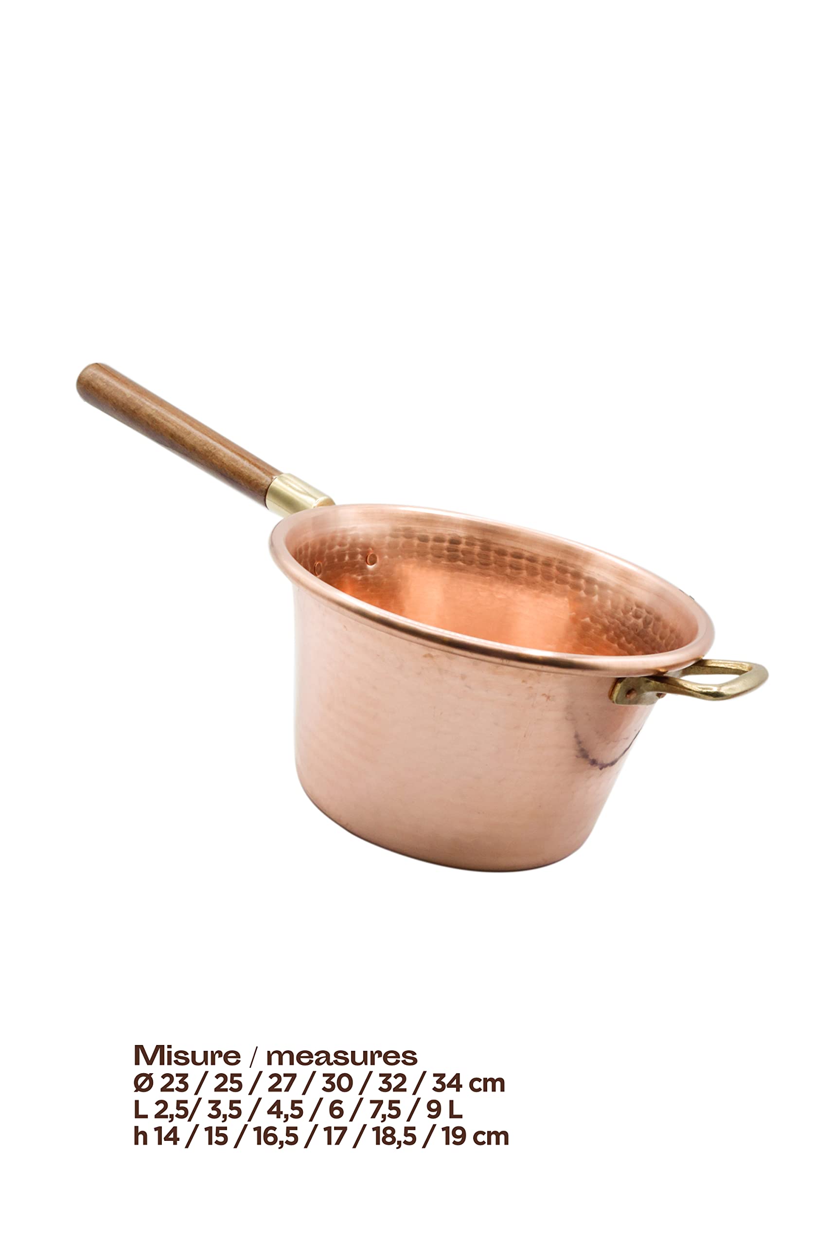 CREARTISTIC Made in Italy - Red Copper Pot For Polenta – 10.6 Inch - 4.8 Qt – For 6 People – Long Wood Handle – Pure Copper Pan – Italian CookWare – Hammered Copper – Copper chef – Copper Pots