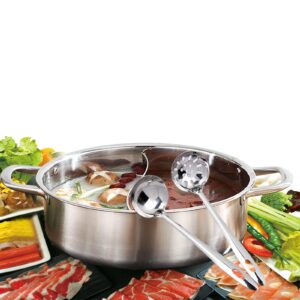 lp living plus dual sided stainless steel shabu shabu hot pot with glass lid, 30cm