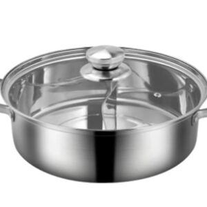 LP Living Plus Dual Sided Stainless Steel Shabu Shabu Hot Pot with Glass Lid, 30cm